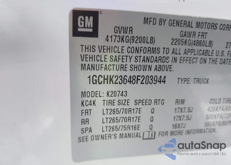 2008 Chevrolet Silverado 2500Hd Ltz z USA, uszkodzony, nr VIN 1GCHK23648F203944